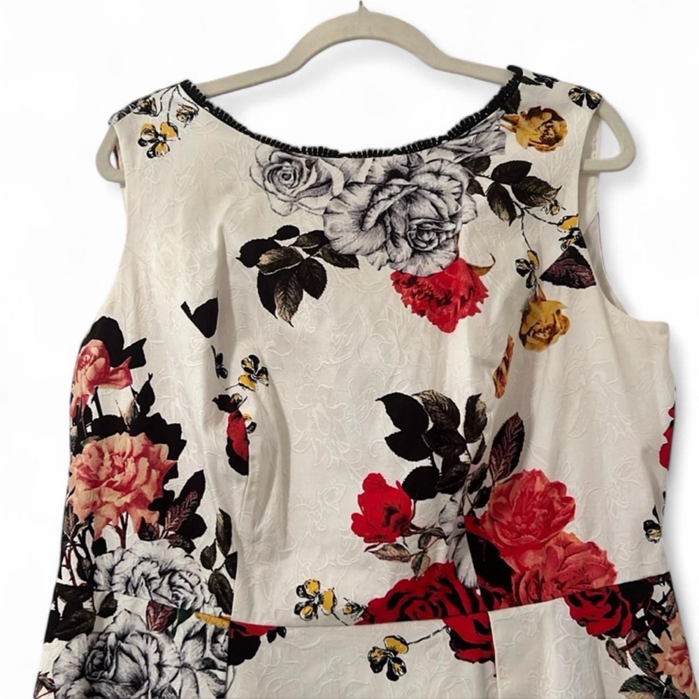 Adrianna Papell Floral Jacquard Fit & Flare Midi Dress Ivory Red 14W - Picture 7 of 13